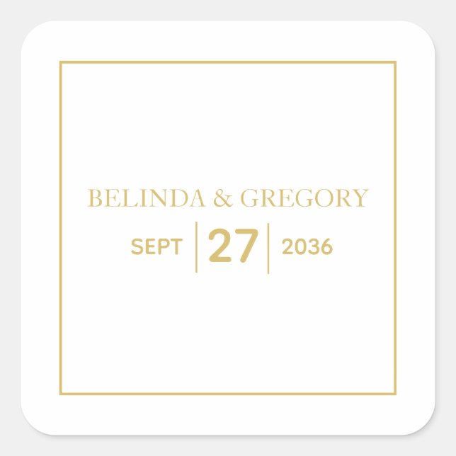 Adesivo Quadrado Casamento Dourado e branco minimalista (Frente)