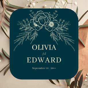 Adesivo Quadrado Casamento Dourado E Legante De Mão Floral