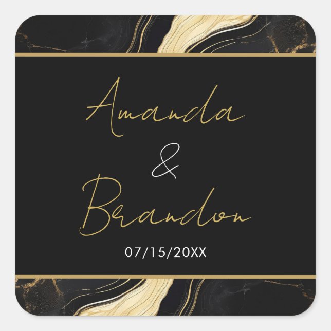 Adesivo Quadrado Casamento Dourado e negro de mármore (Frente)