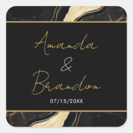 Adesivo Quadrado Casamento Dourado e negro de mármore