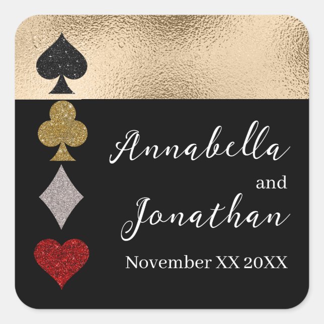 Adesivo Quadrado Casamento Dourado e negro do cassino Las Vegas (Frente)