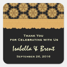 Adesivo Quadrado Casamento Dourado e Negro Obrigado Casamento R354
