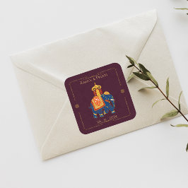 Adesivo Quadrado Casamento Dourado Elegante Vermelho Mandala Indian