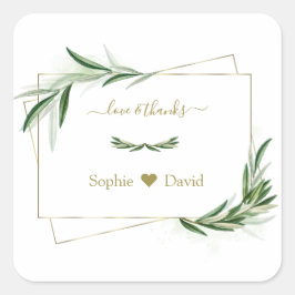 Adesivo Quadrado Casamento Dourado Elegante Watercolor Olive Greene