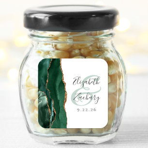Adesivo Quadrado Casamento Dourado Emerald Green do Script Agate Ge