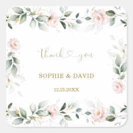 Adesivo Quadrado Casamento Dourado Floral A Cor de Água Verde Rosa