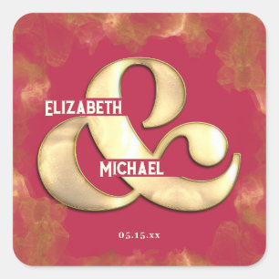 Adesivo Quadrado Casamento Dourado Magenta Cor-de-Rosa Cor-de-Obra 