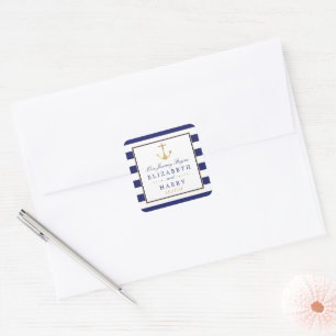 Adesivo Quadrado Casamento Dourado náutico da âncora do vintage
