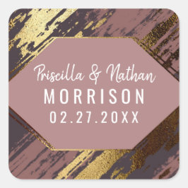 Adesivo Quadrado Casamento Dourado Roxo Mauve Brushstrokes