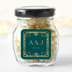 Adesivo Quadrado Casamento Dourado Teal Deco Antigo dos Anos 1920