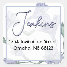 Adesivo Quadrado Casamento Dusty Blue Floral Watercolor
