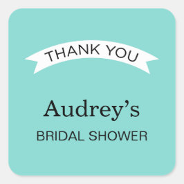 Adesivo Quadrado Casamento Elegante Aqua Blue Chá de panela Obrigad