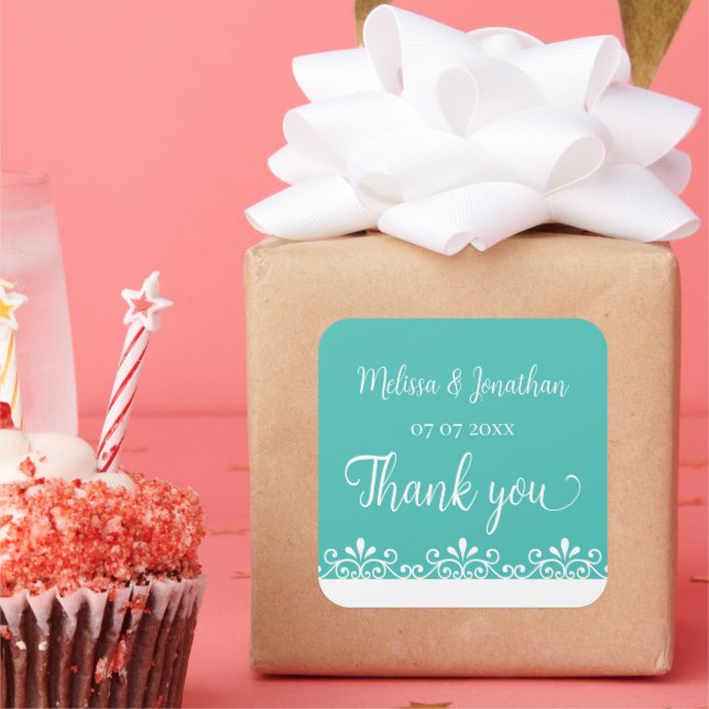 Adesivo Quadrado Casamento Elegante Branca Branca de Noiva Obrigado (Festa)