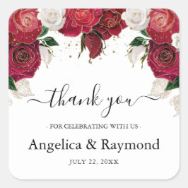 Adesivo Quadrado Casamento Elegante Branca e Burgundy Obrigado