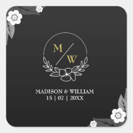 Adesivo Quadrado Casamento Elegante Branco e Negro Simples