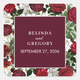 Adesivo Quadrado Casamento Elegante De Aquarela Floral Moderna Burg