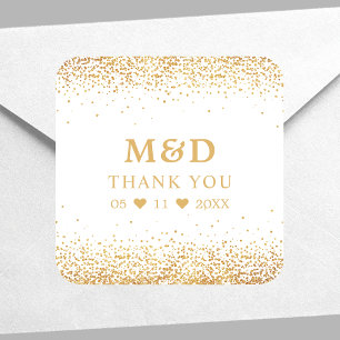 Adesivo Quadrado Casamento Elegante De Confetti Dourado Glitter Obr