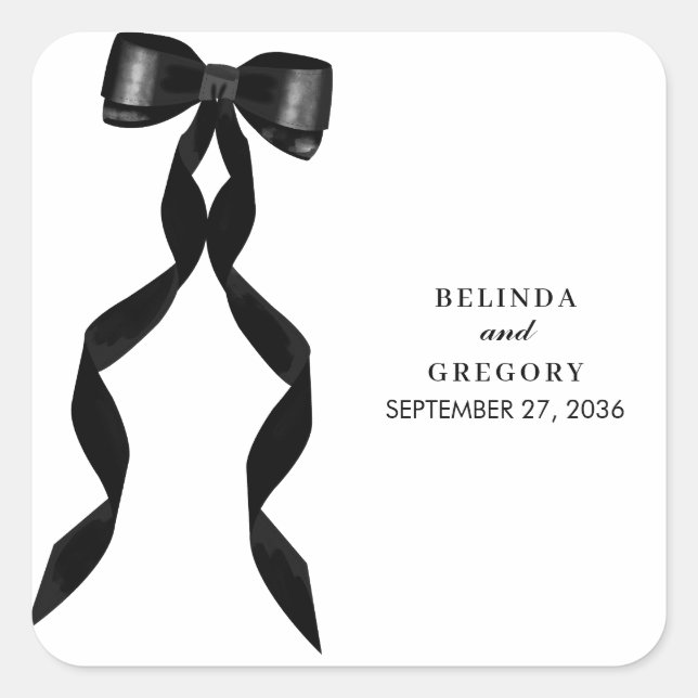 Adesivo Quadrado Casamento Elegante de Fita Arco Negra Formal (Frente)