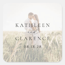 Adesivo Quadrado Casamento Elegante de Foto Branco e Preto Clássico