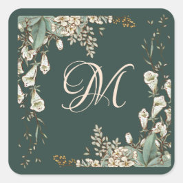 Adesivo Quadrado Casamento Elegante de Monograma de Script Floral V