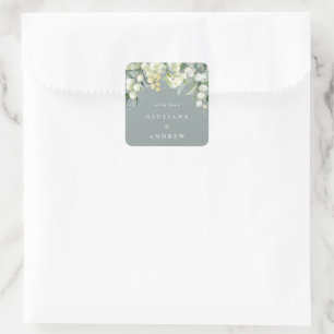 Adesivo Quadrado Casamento Elegante de Morango Verde+Eucalyptus