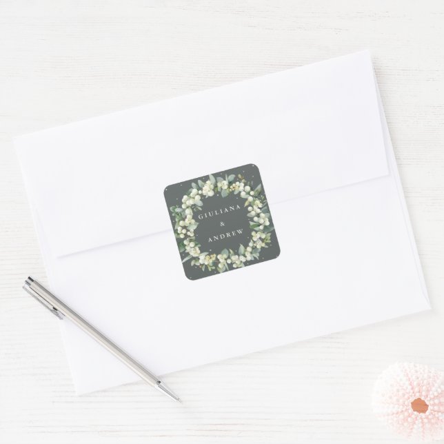 Adesivo Quadrado Casamento Elegante de Morango Verde+Eucalyptus Wre (Envelope)