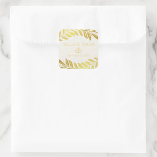 Adesivo Quadrado Casamento Elegante Dourado e Branco
