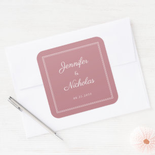 Adesivo Quadrado Casamento Elegante em Poeira Rosa com Letra Cursiv