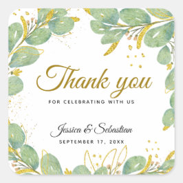 Adesivo Quadrado Casamento Elegante Eucalyptus Obrigado A Favores