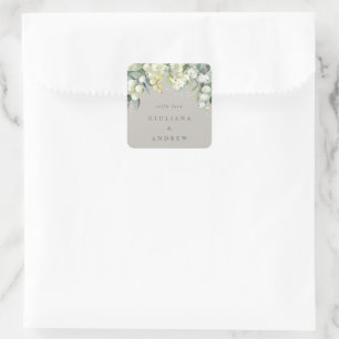 Adesivo Quadrado Casamento Elegante Greige Snowberry+Eucalipto