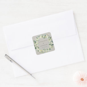 Adesivo Quadrado Casamento Elegante Greige Snowberry+Eucalyptus Wre