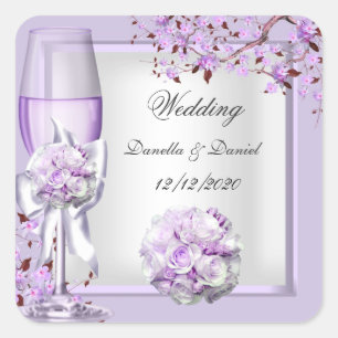 Adesivo Quadrado Casamento Elegante Lavanda Roxo Lilás 4