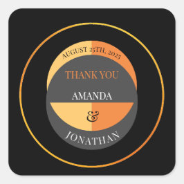 Adesivo Quadrado Casamento Elegante Negro e Laranja Obrigado