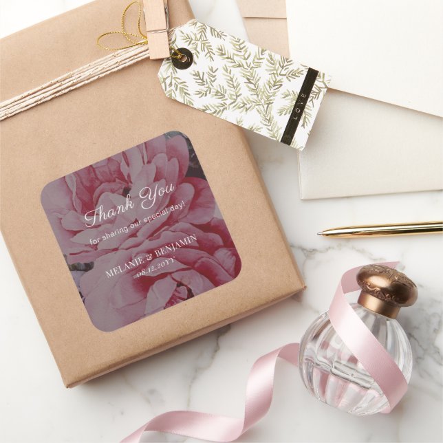 Adesivo Quadrado Casamento Elegante Romântico da Flor Obrigado (Presentear)