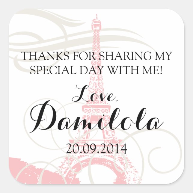 Adesivo Quadrado Casamento em Paris da Torre Eiffel (Frente)