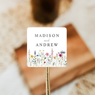 Adesivo Quadrado Casamento em um Campo de Flores Silvestres Elegant