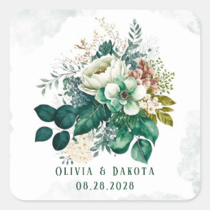 Adesivo Quadrado Casamento entre Emerald Green e Cream Florals
