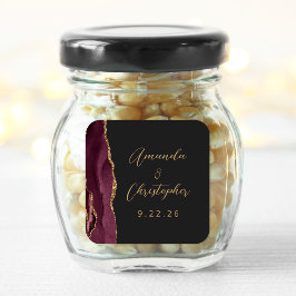 Adesivo Quadrado Casamento Escuro Ágata Borgonha Dourado Script