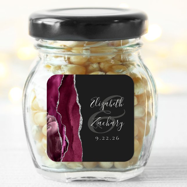 Adesivo Quadrado Casamento Escuro Burgundy Silver Agate (Criador carregado)