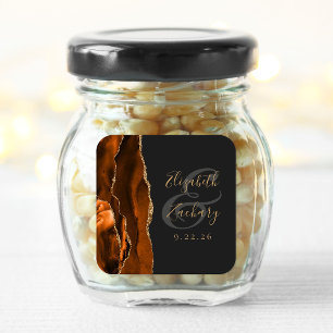 Adesivo Quadrado Casamento Escuro Dourado Ágata Laranja Queimada