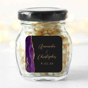 Adesivo Quadrado Casamento Escuro Roxo Ágata Dourado Script