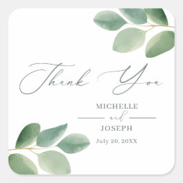 Adesivo Quadrado Casamento Eucalyptus Sage Green Watercolor