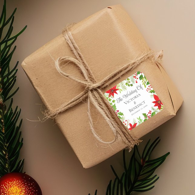 Adesivo Quadrado Casamento Festivo De Natal Personalizado Floral (Criador carregado)