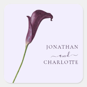Adesivo Quadrado Casamento Flor de Lírio Calla Roxo Elegante