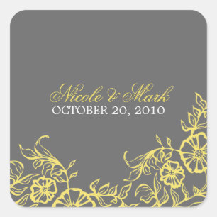Adesivo Quadrado Casamento floral amarelo & cinzento bonito