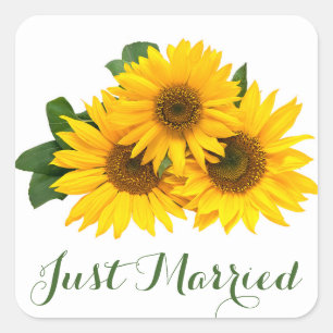 Adesivo Quadrado Casamento Floral Amarelo Girassol Verde Recém-Casa