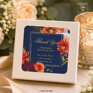 Adesivo Quadrado Casamento Floral Bege Burgundy Laranja Azul-Marinh