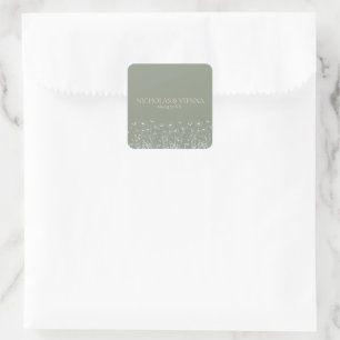 Adesivo Quadrado Casamento Floral Boho Minimalista Verde Salvia Ele