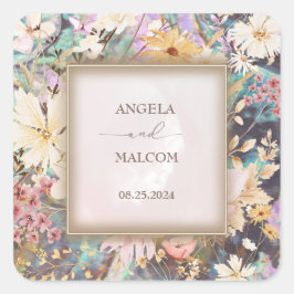 Adesivo Quadrado Casamento Floral Boho Rústico Vintage