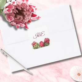 Adesivo Quadrado Casamento Floral Botânico Moderno de Protea Rosa